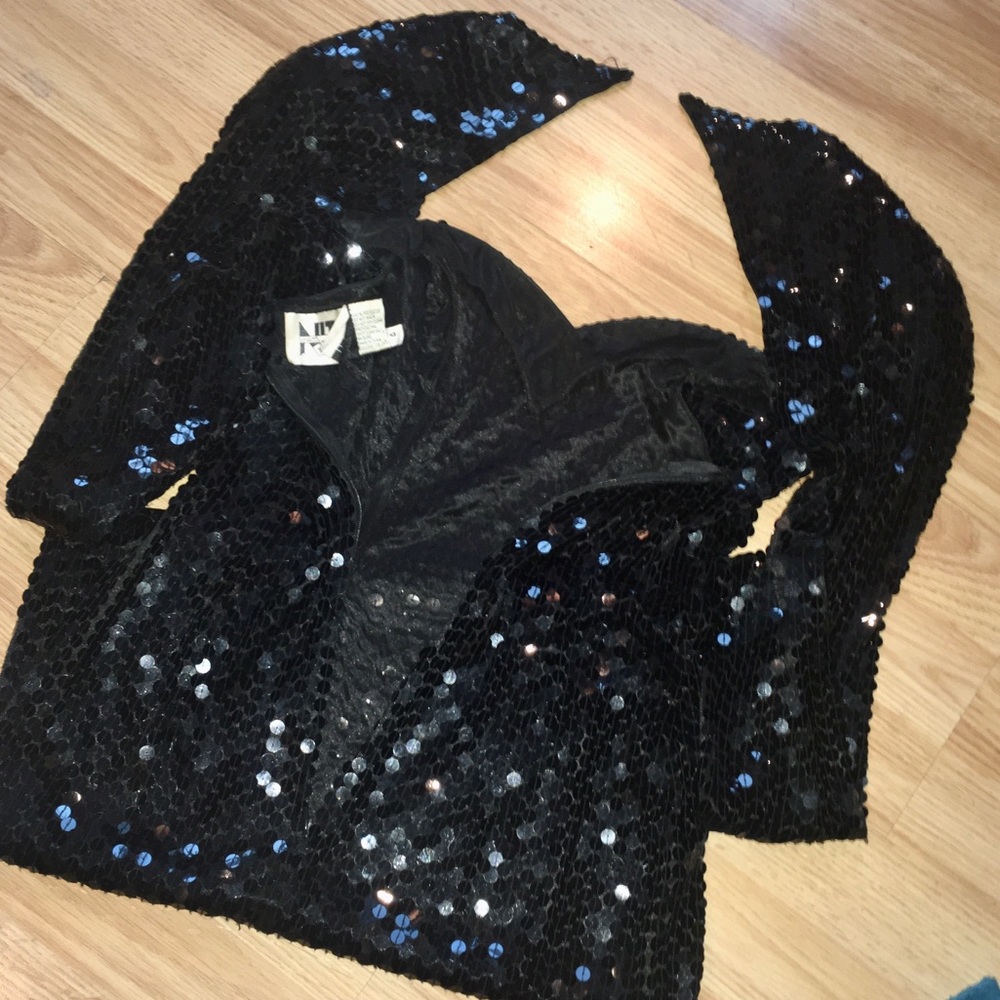 *SOLD* Vintage 80s Long Sleeve Sequin Little Black Dress - Picture 9 of 11